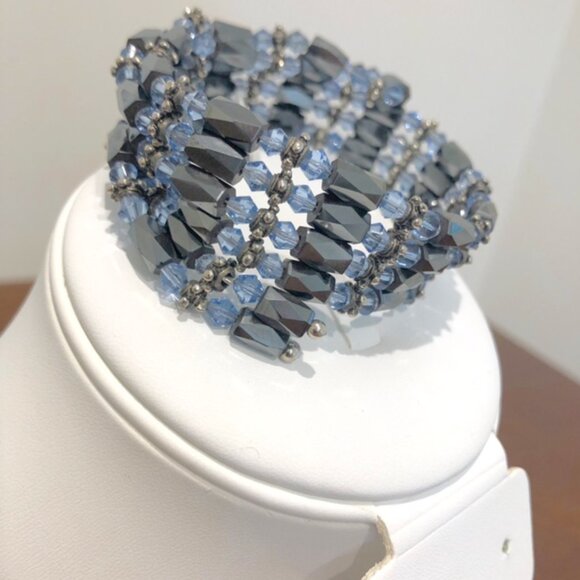 Blue Black Bead Chain Magnetic Necklace Bracelet Wrap Pre-Owned. - Picture 2 of 14